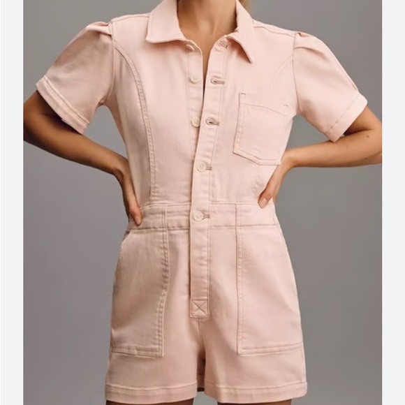 Pilcro X Anthropologie The Kit Utility Romper Pink Rose Denim Blush Coverall